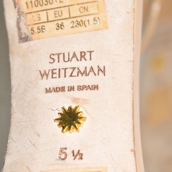 $500 STUART WEITZMAN NUDISTSONG 4" PATENT LEATHER ADOBE nude SANDAL 5.5 (PC2) - Picture 7 of 7